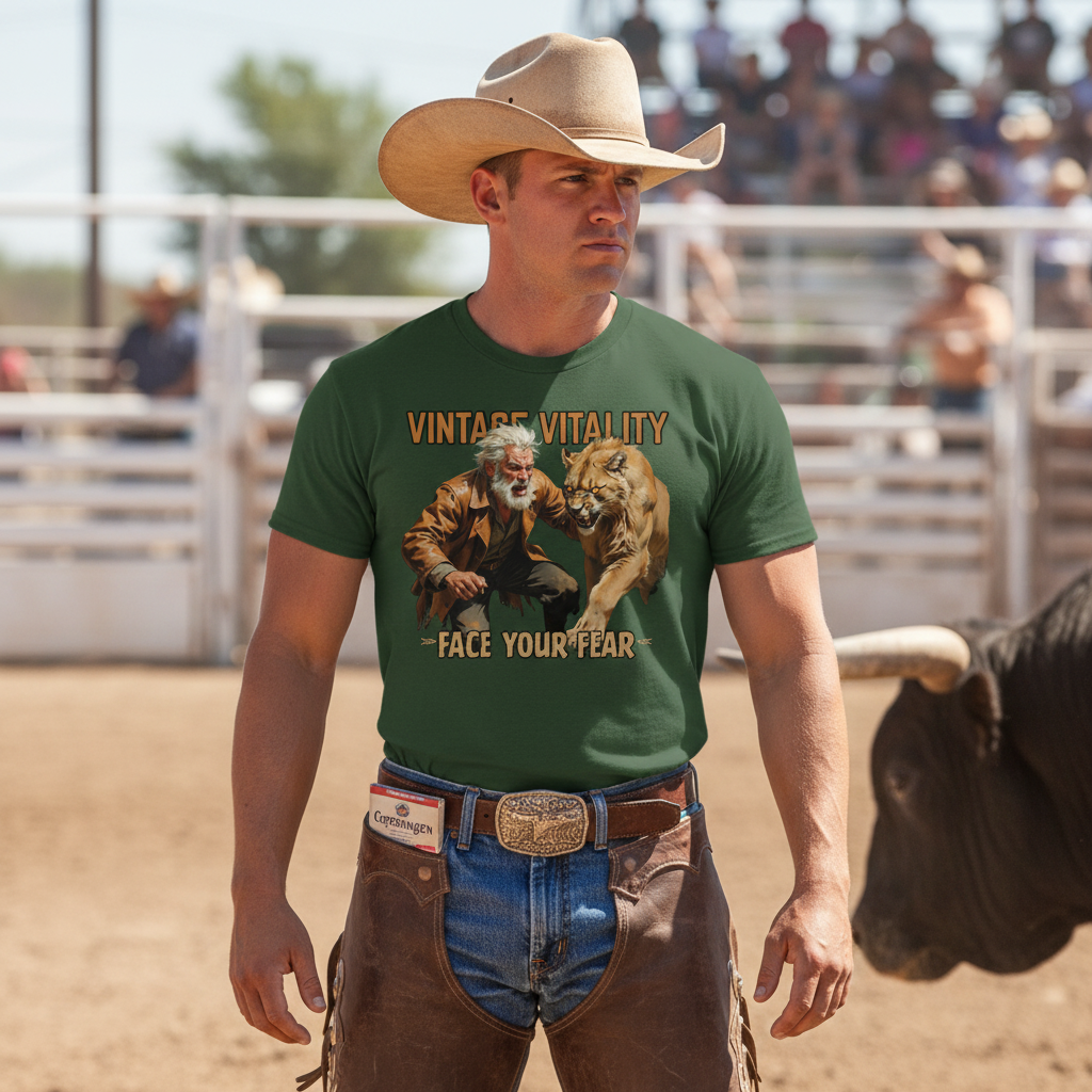Vintage Vitality "Face Your Fear" Mountain Lion Wrestling | Traditional Masculinity T-Shirt
