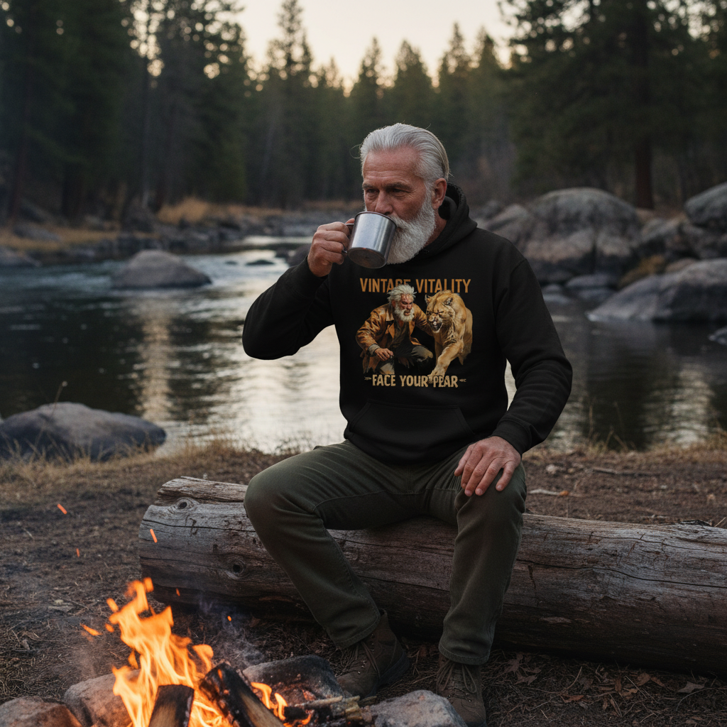 Vintage Vitality™ "Face Your Fear" Mountain Lion Wrestling | Traditional Masculinity Hooie