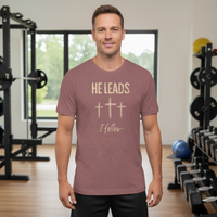 Load image into Gallery viewer, He Leads I Follow Christian Shirt Faith T-Shirt Religious Gift Jesus Cross Tee Comfort Colors Unisex Christian Apparel
