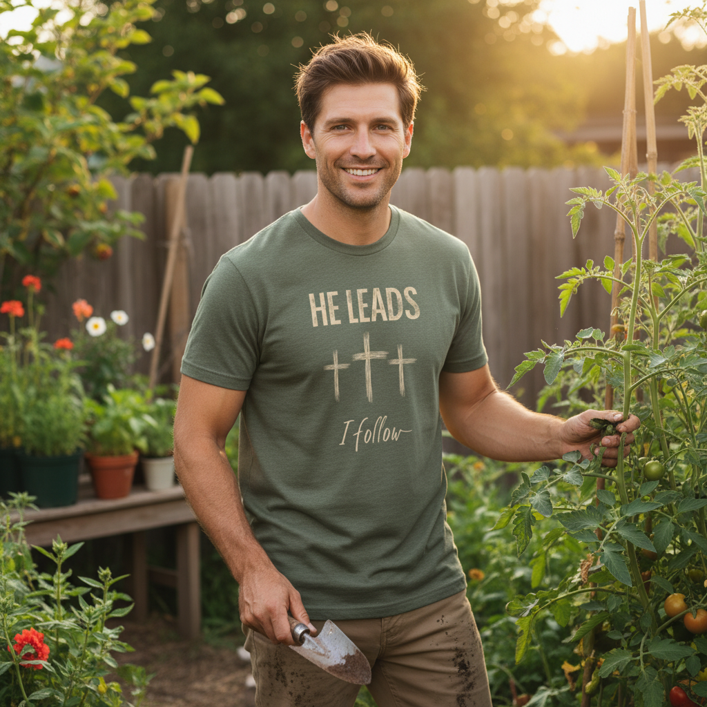 He Leads I Follow Christian Shirt Faith T-Shirt Religious Gift Jesus Cross Tee Comfort Colors Unisex Christian Apparel